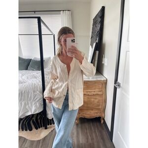 Vintage Boho A.P. Collection California Linen Mother of Pearl Button Front Top‎